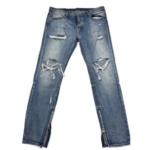 mnml Jeans Mens 40x36 Blue Distressed Slim Fit Ankle Zip Denim Pants 100% Cotton